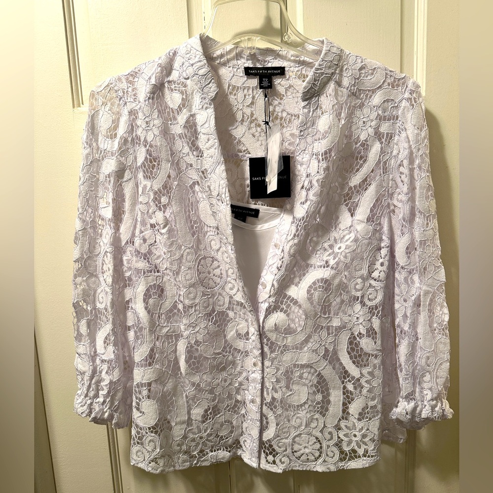 Saks White Lace Top/Cami Set — NWT